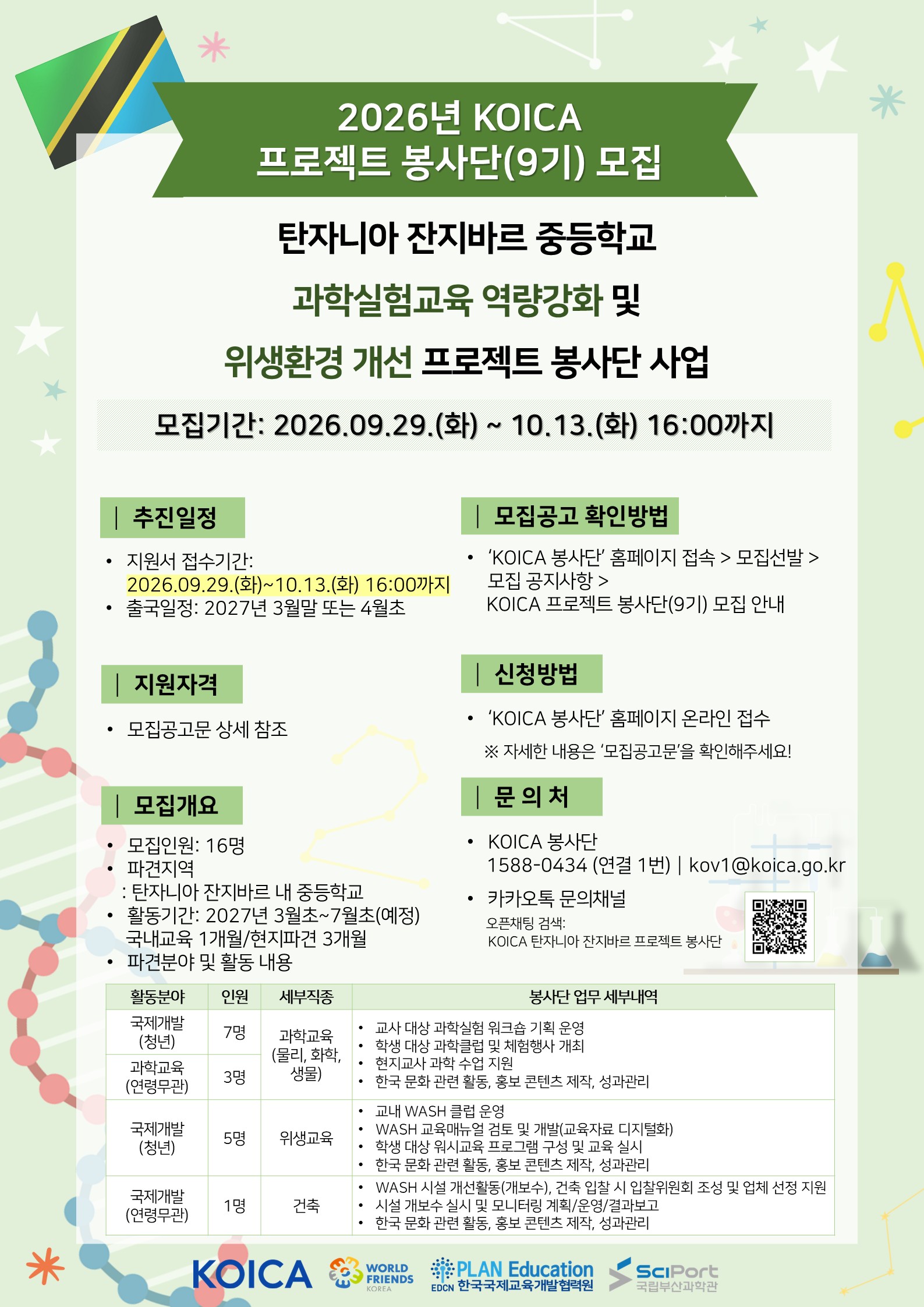 탄자니아 프로젝트 봉사단 단원 모집(과학교육) 안내
